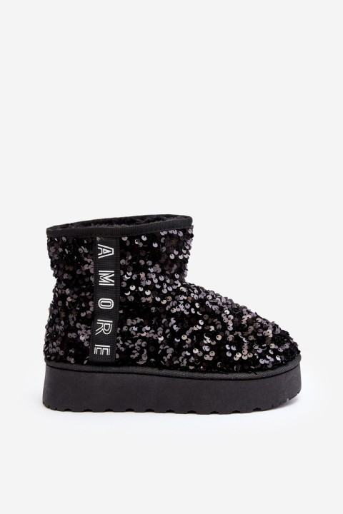 Women's Snow Boots On Platform Embellished With Rhinestones Black Silmo