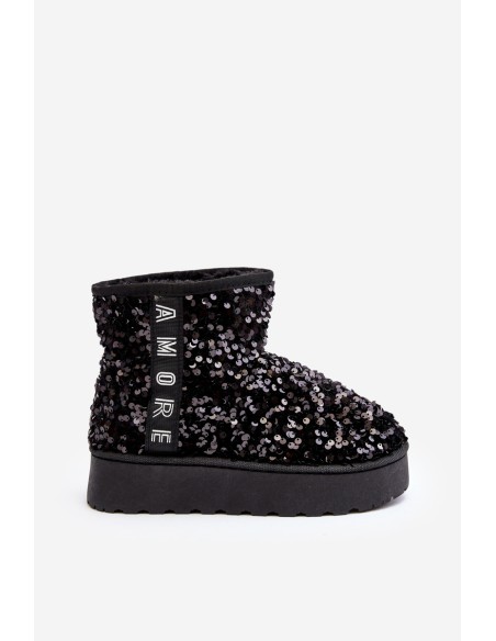 Women's Snow Boots On Platform Embellished With Rhinestones Black Silmo