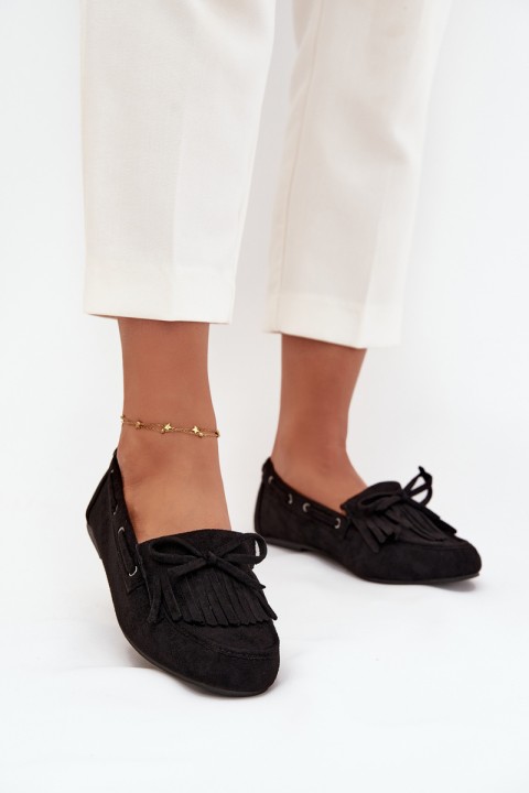 Women's moccasins with fringes and bow black Olivianne