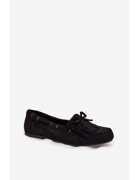 Women's moccasins with fringes and bow black Olivianne