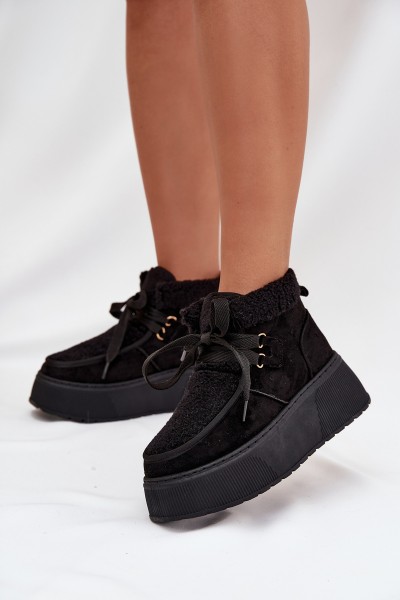 Moteriški sniego batai su platforma ir kailiu, juodi Florivelle