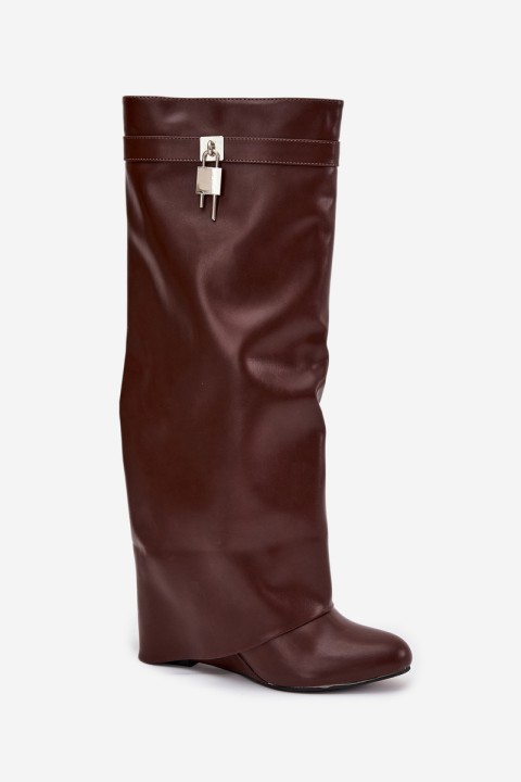 Women's Platform Boots with Strap and Silver Detail Eco Leather Brown Korivelle