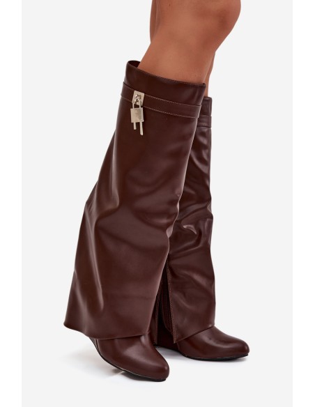 Women's Platform Boots with Strap and Silver Detail Eco Leather Brown Korivelle