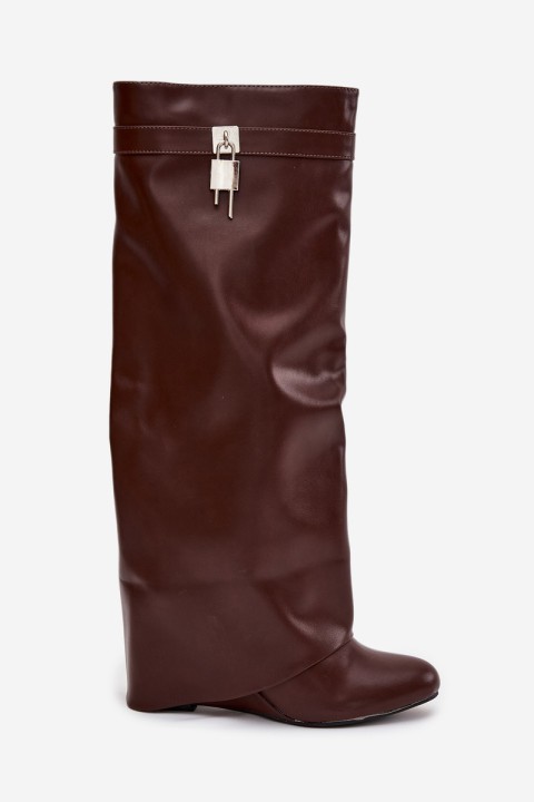 Women's Platform Boots with Strap and Silver Detail Eco Leather Brown Korivelle