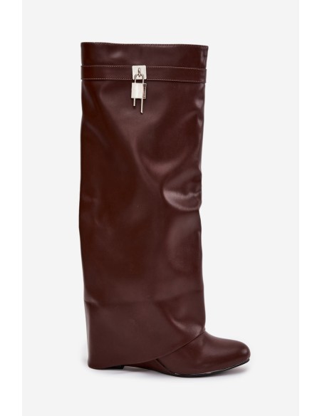 Women's Platform Boots with Strap and Silver Detail Eco Leather Brown Korivelle