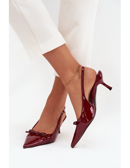 Patent leather pumps with heel with bow burgundy Olvena