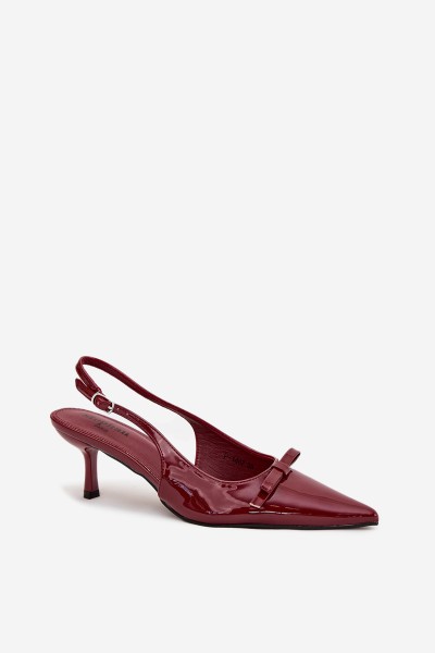 Patent leather pumps with heel with bow burgundy Olvena 2