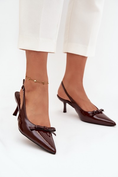 Patent leather high heels with bow chocolate Olvena