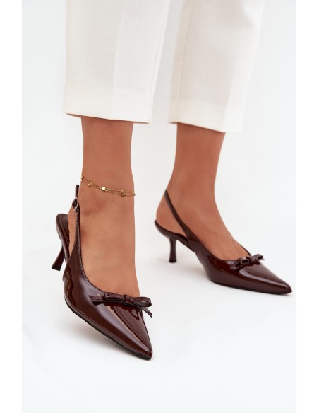 Patent leather high heels with bow chocolate Olvena
