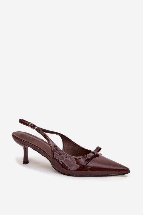 Patent leather high heels with bow chocolate Olvena