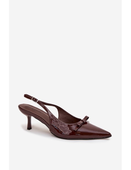 Patent leather high heels with bow chocolate Olvena