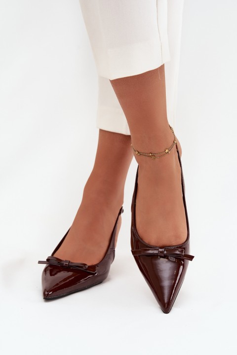 Patent leather high heels with bow chocolate Olvena