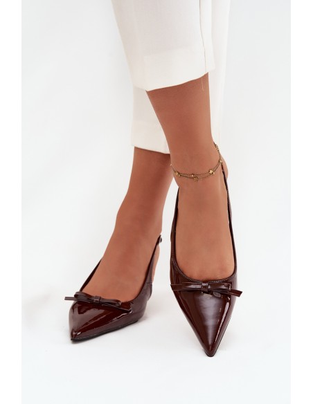 Patent leather high heels with bow chocolate Olvena