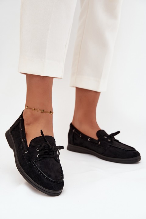 Women's Flat Loafers with Laces Black Zalina