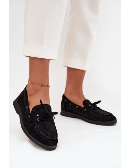 Women's Flat Loafers with Laces Black Zalina
