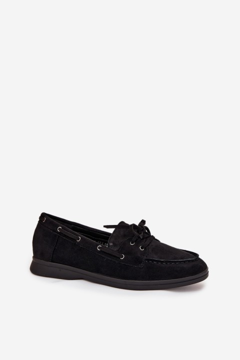 Women's Flat Loafers with Laces Black Zalina