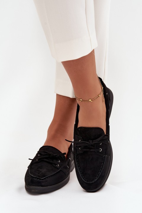 Moteriški plokščiapadžiai mokasinai su raišteliais, juodi Zalina