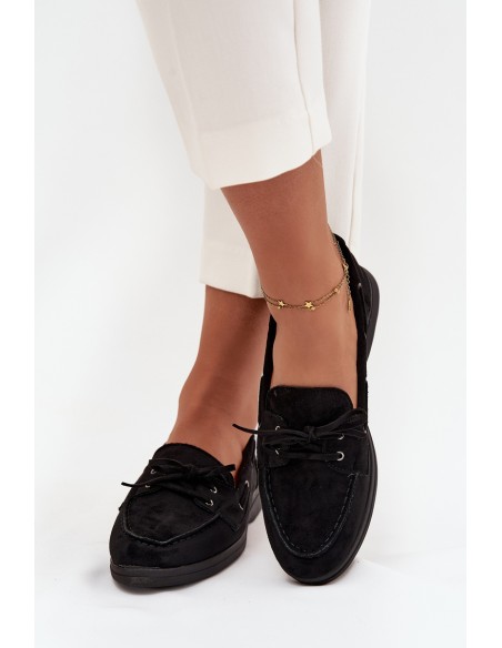 Women's Flat Loafers with Laces Black Zalina