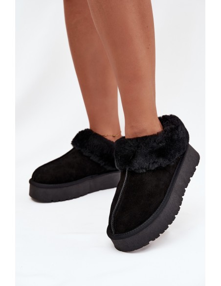 Leather Suede Snow Boots Women's With Fur Black Mivelle