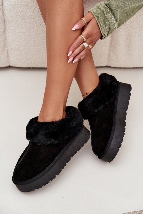 Leather Suede Snow Boots Women's With Fur Black Mivelle