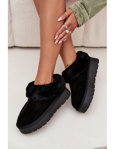 Leather Suede Snow Boots Women's With Fur Black Mivelle