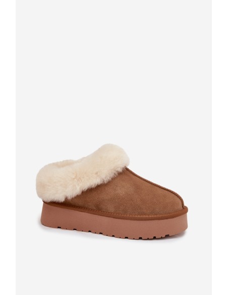 Odiniai zomšiniai moteriški sniego batai su kailiu, Camelot spalvos Mivelle