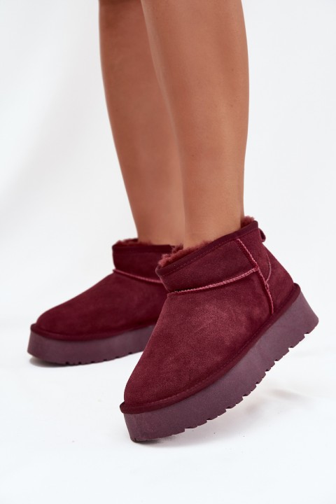 Stylish Suede Low Snow Boots Burgundy Nucca