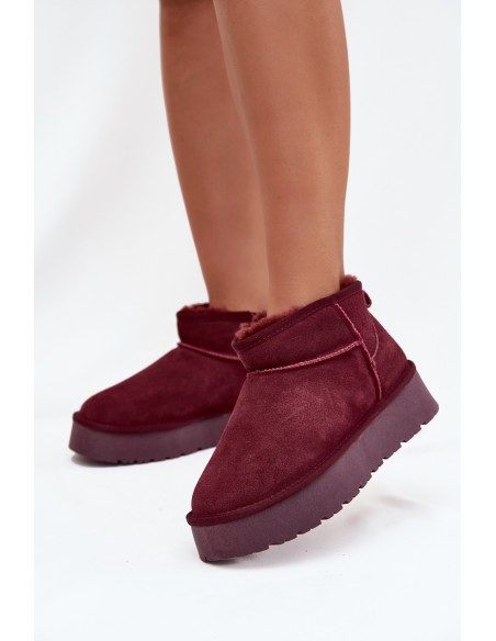 Stylish Suede Low Snow Boots Burgundy Nucca