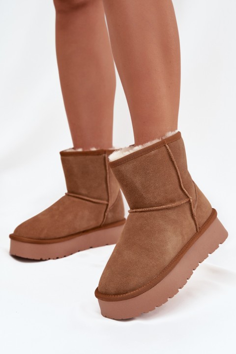 Women's Snow Boots Made of Natural Suede on Platform Camel Privine