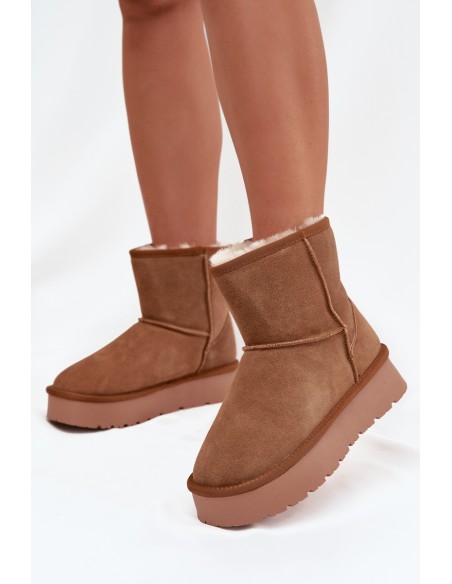 Women's Snow Boots Made of Natural Suede on Platform Camel Privine