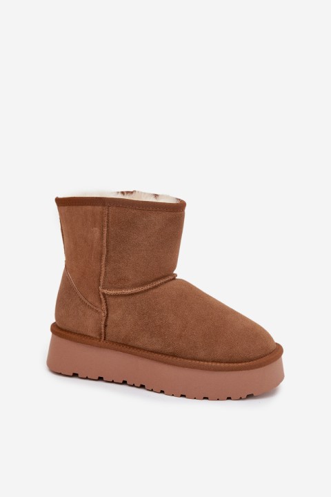 Women's Snow Boots Made of Natural Suede on Platform Camel Privine