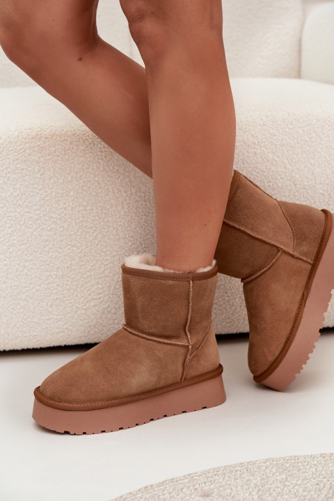 Women's Snow Boots Made of Natural Suede on Platform Camel Privine