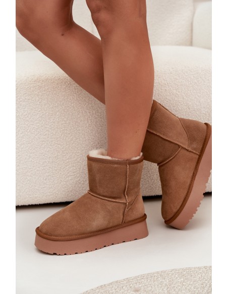 Women's Snow Boots Made of Natural Suede on Platform Camel Privine