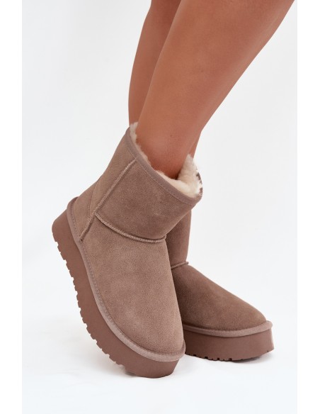 Women's Snow Boots Made of Natural Suede on Platform Beige Privine