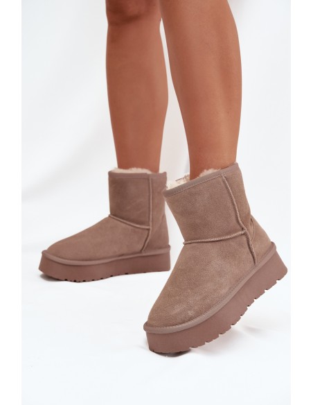 Women's Snow Boots Made of Natural Suede on Platform Beige Privine