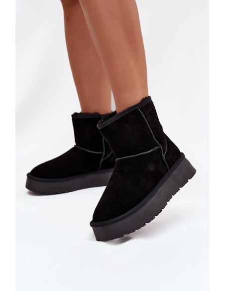 Women's Snow Boots Made of Genuine Suede on Platform Black Privine