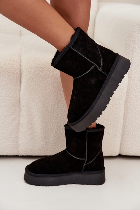 Women's Snow Boots Made of Genuine Suede on Platform Black Privine