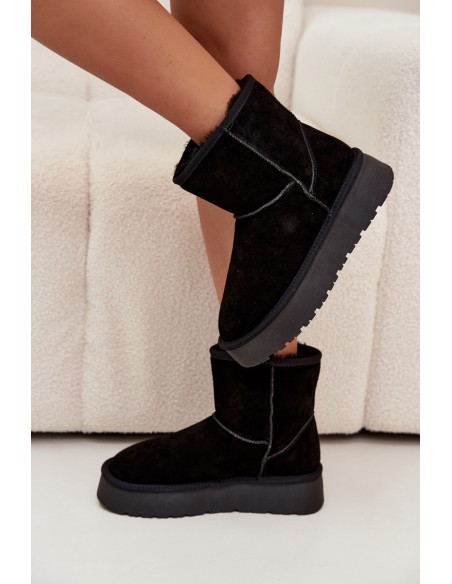 Moteriški sniego batai iš tikros zomšos su platforma, juodi, Privine