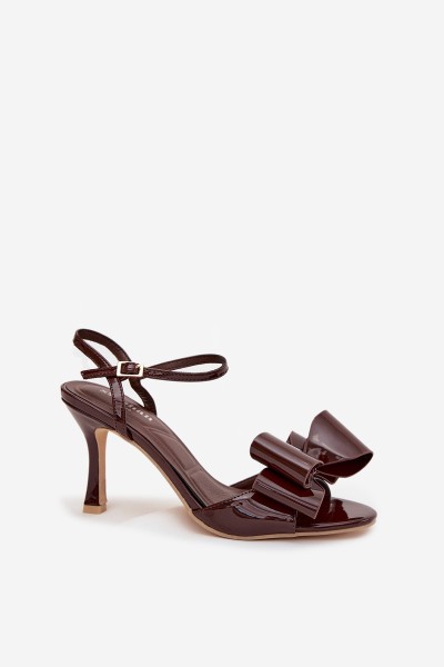 Patent leather high heel sandals with bow chocolate Noliva 2