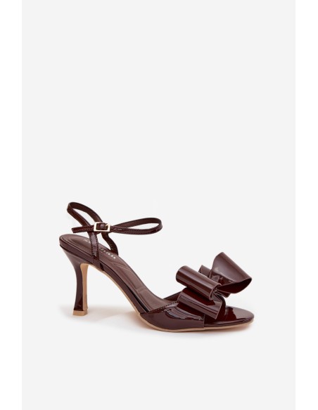 Patent leather high heel sandals with bow chocolate Noliva