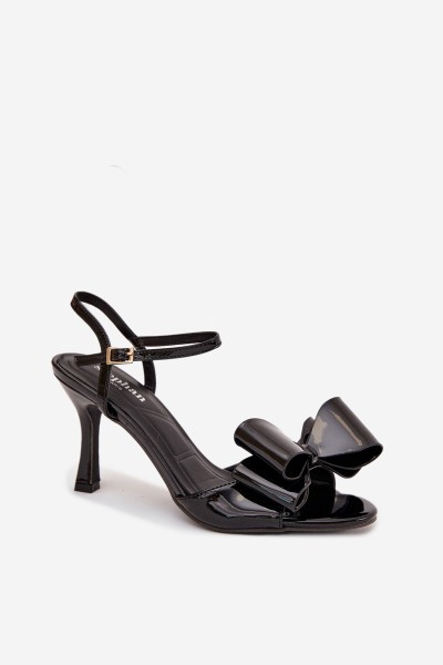 Patent Leather Heeled Sandals With Bow Black Noliva 2