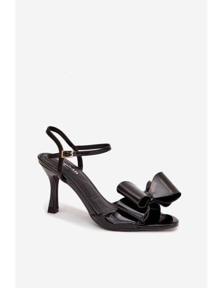 Patent Leather Heeled Sandals With Bow Black Noliva