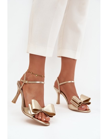 High heel sandals with bow golden Noliva