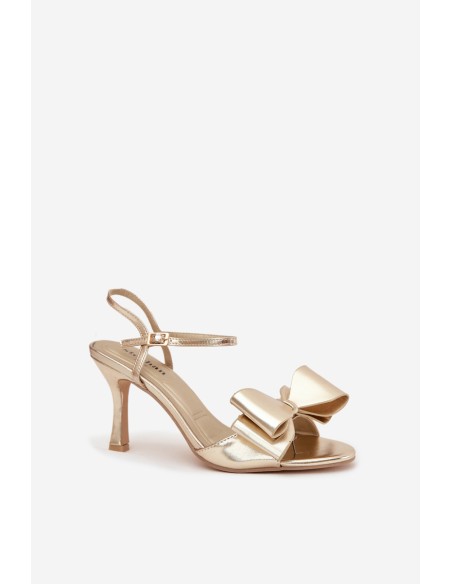 High heel sandals with bow golden Noliva