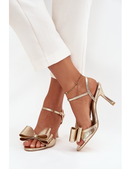 High heel sandals with bow golden Noliva
