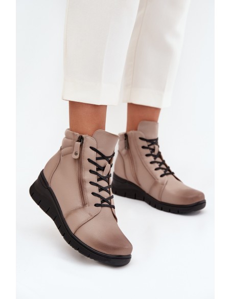 Leather Women's Platform Ankle Boots Insulated Vinceza 39963 Beige