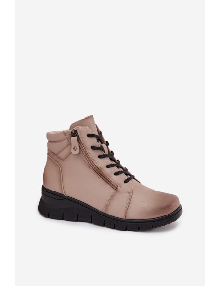 Odiniai moteriški platforminiai aulinukai su pašiltinimu Vinceza 39963 smėlio spalvos
