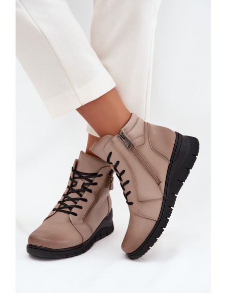 Leather Women's Platform Ankle Boots Insulated Vinceza 39963 Beige