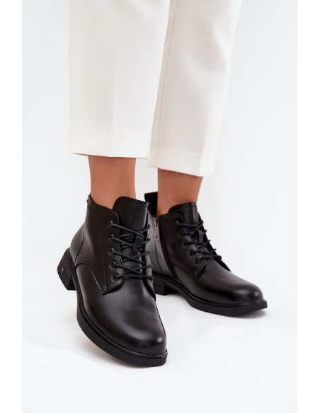 Šilti odiniai moteriški aulinukai žemu kulnu Vinceza 39953 juodi