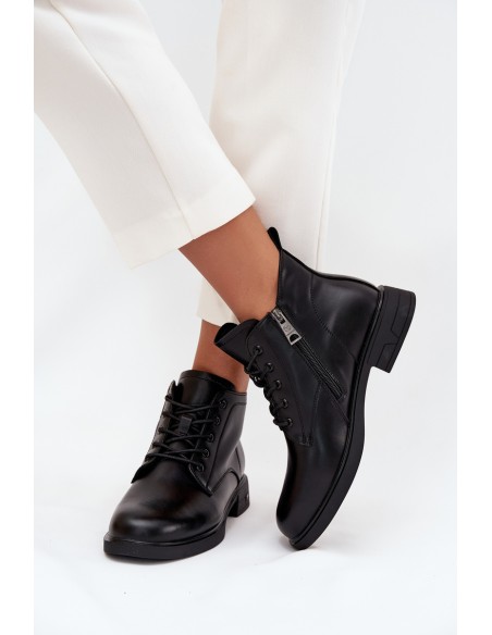 Insulated Leather Ladies Boots Low Heel Vinceza 39953 Black